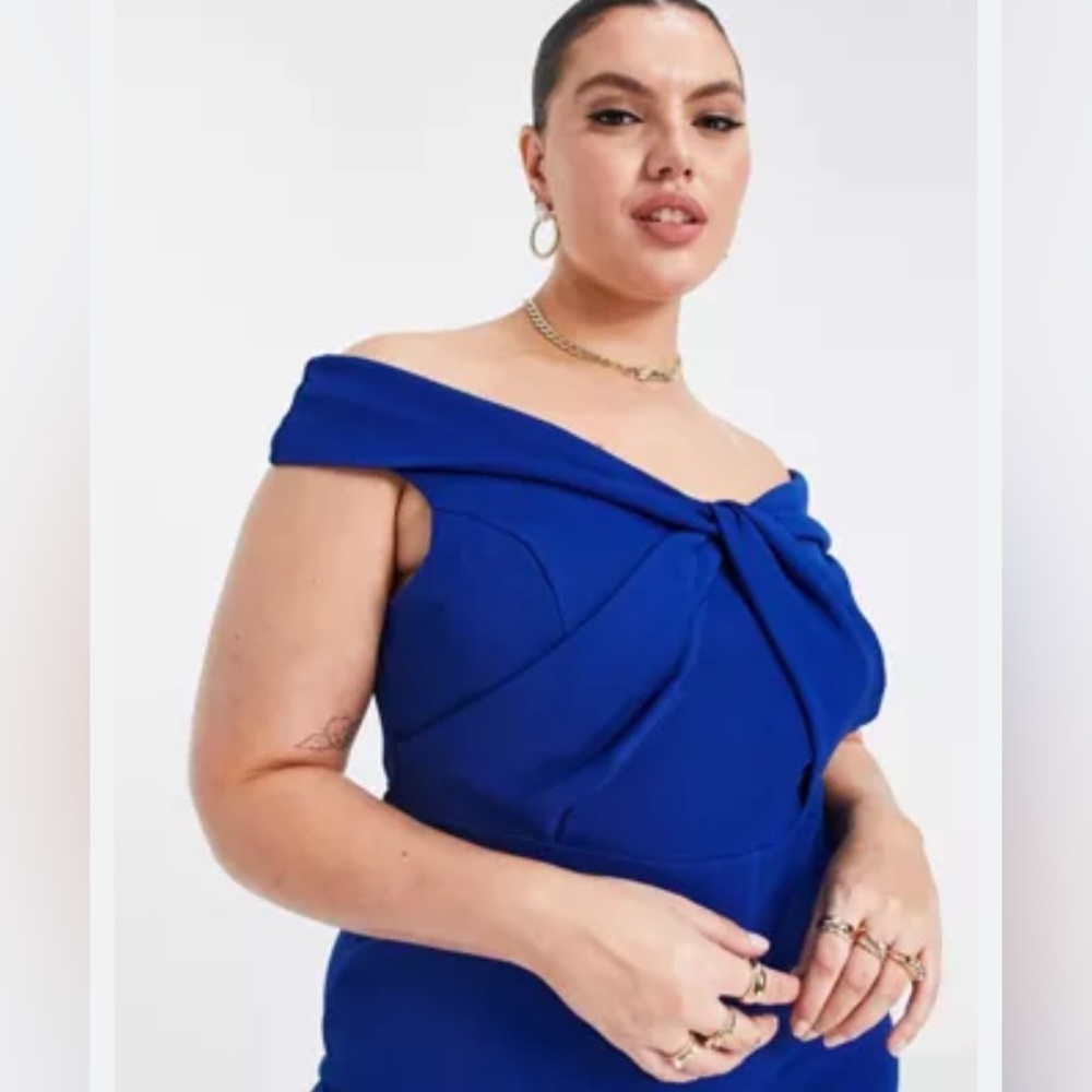 Navy blue off shoulder fitting dress size 18